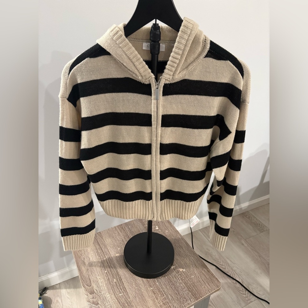Elegant Striped Black and Cream Women's Cardigan